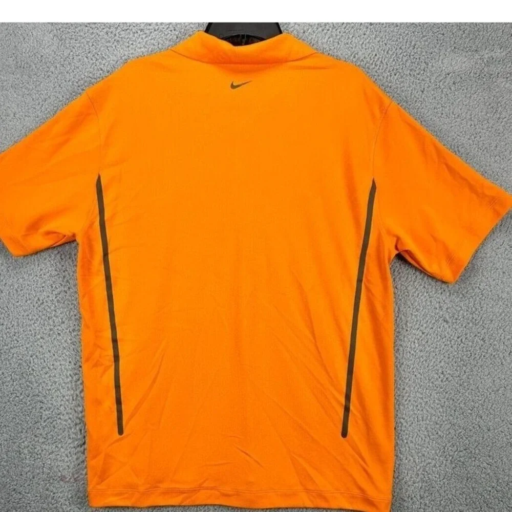 Nike Golf Polo Shirt Mens Large Orange Striped Dri-FIT Wicking Performance EUC